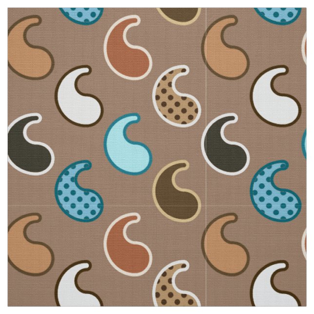 Modern Paisley mönster, Taupe, Turquise och Rust Tyg (Provkarta)