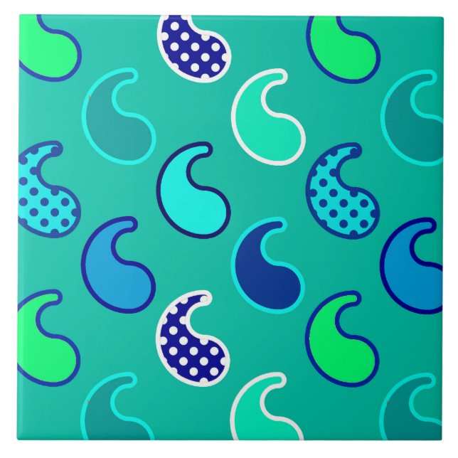 Modern Paisley mönster, turkos, Blue och Aqua Kakelplatta (Framsidan)
