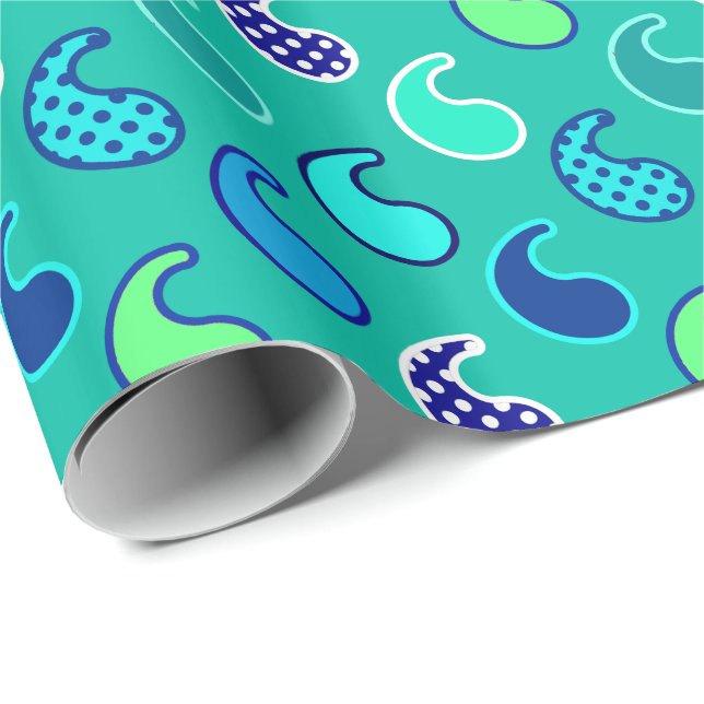 Modern Paisley mönster, turkos, Blue och Aqua Presentpapper (Rullad Hörn)