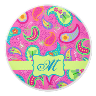 Modern Paisley Shock rosa Monogram-Personlig Knopp
