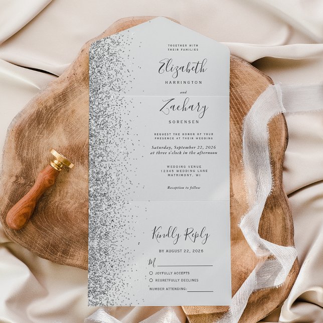 Modern Pale Grau Silver Glitter Bröllop (Skapare uppladdad)