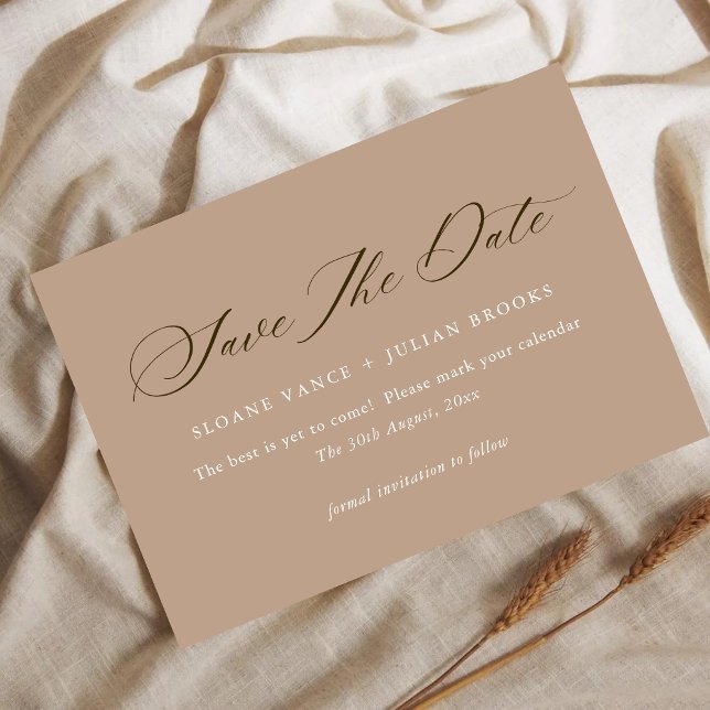 Modern Pale Taupe Typography Save the Date Card  Spara Datumet (Skapare uppladdad)