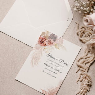 Modern Pampas Grass Blommigt Script Spara Datumet