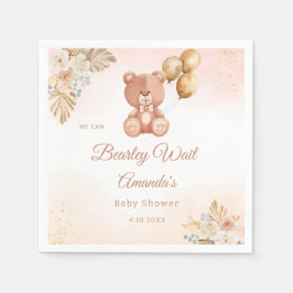 Modern Pampas Grass Boho Nalle Baby Shower Pappersservett