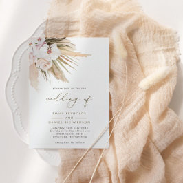 Modern Pampas Grass & Calligraphy Bröllop Inbjudningar