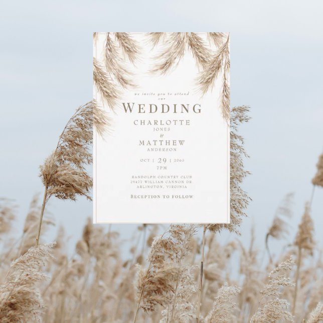 Modern Pampas White Wedding-inbjudan Inbjudningar (Skapare uppladdad)