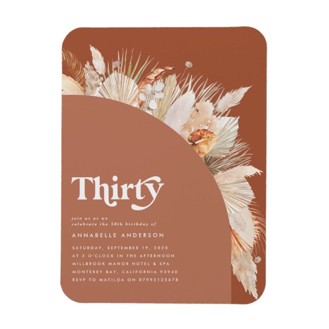 Modern pampasgräs 30års födelsedag terracotta magnet (Vertikal)