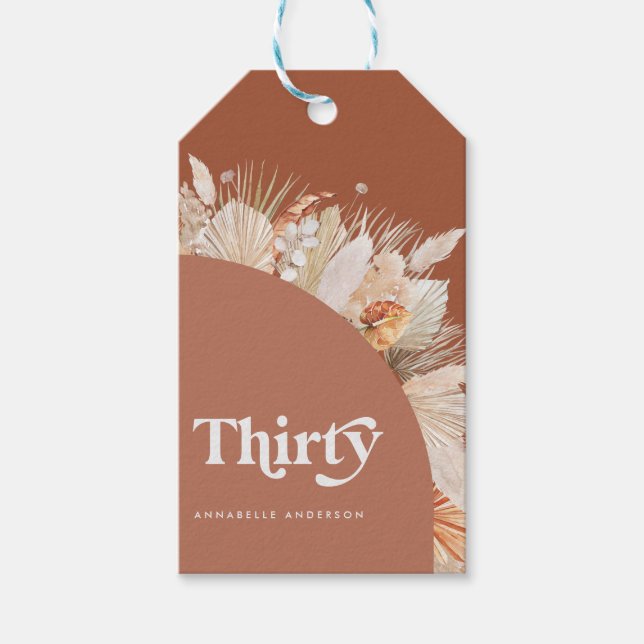 Modern pampasgräs terracotta 30års födelsedag presentetikett (Framsidan)