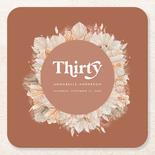 Modern pampasgräs terracotta 30års födelsedag underlägg papper kvadrat (Framsidan)