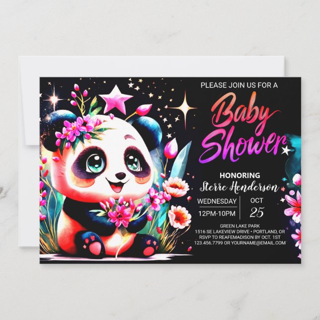 Modern Panda Bamboo Bliss Girl Baby Shower Inbjudningar (Framsida)