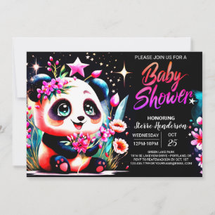 Modern Panda Bamboo Bliss Girl Baby Shower Inbjudningar