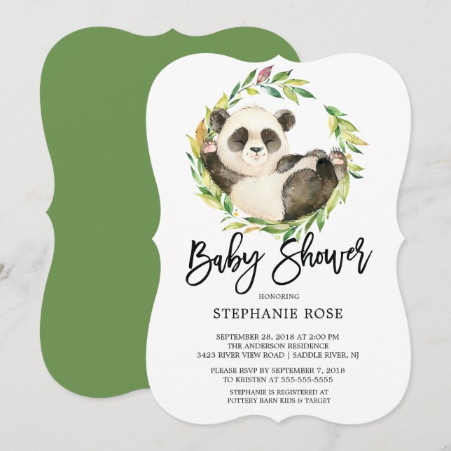 Modern Panda Bear Baby Shower-inbjudan Inbjudningar (Fram/baksida)