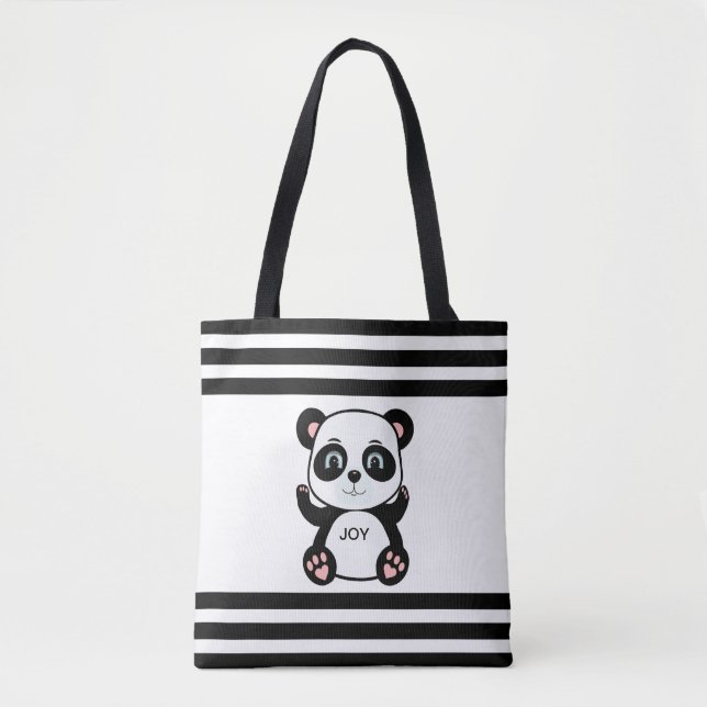 Modern Panda Bear & Black White Stripe Tygkasse (Framsida)