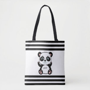 Modern Panda Björn & Svart Vit Randig Tygkasse