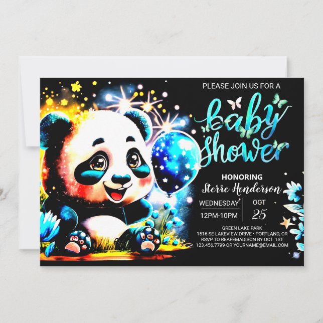 Modern Panda Wonderland Journey Boy Shower Inbjudningar (Framsida)