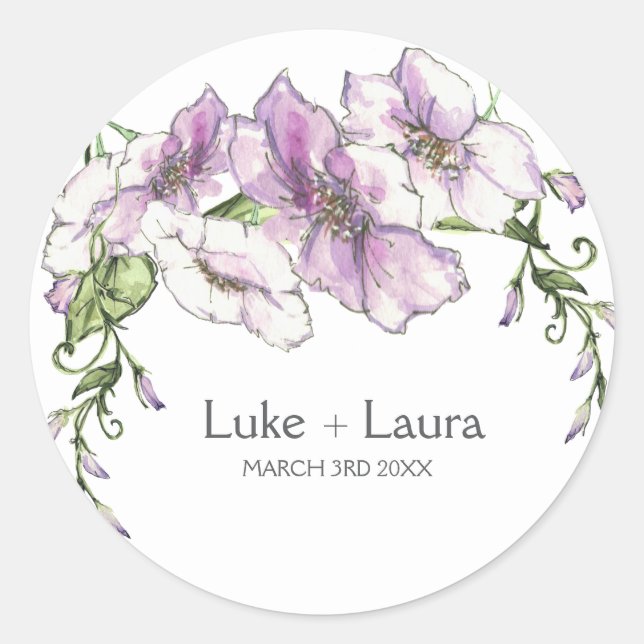 Modern Pansy Bröllop Runt Klistermärke (Framsida)