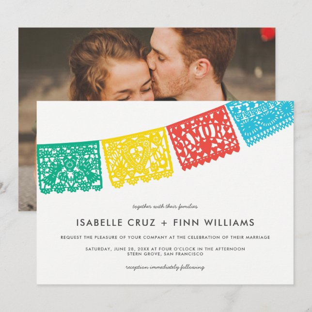 Modern Papel Picado | Bröllopsinbjudan Inbjudningar (Fram/baksida)