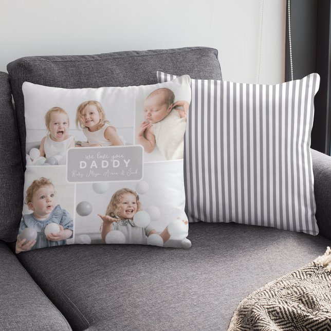 Modern Pappa 4 Foto Grå Kudde (Skapare uppladdad)