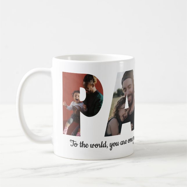 Modern PAPPA 4 Photo Collage Lycklig Fars dag Kaffemugg (Vänster)
