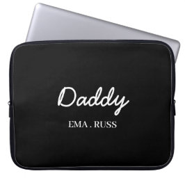 Modern Pappa Barn Namn Fars Dag Skrift Svart Laptop Fodral