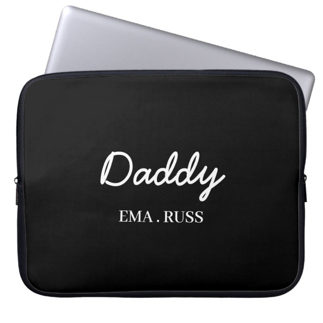 Modern Pappa Barn Namn Fars Dag Skrift Svart Laptop Fodral (Framsidan)
