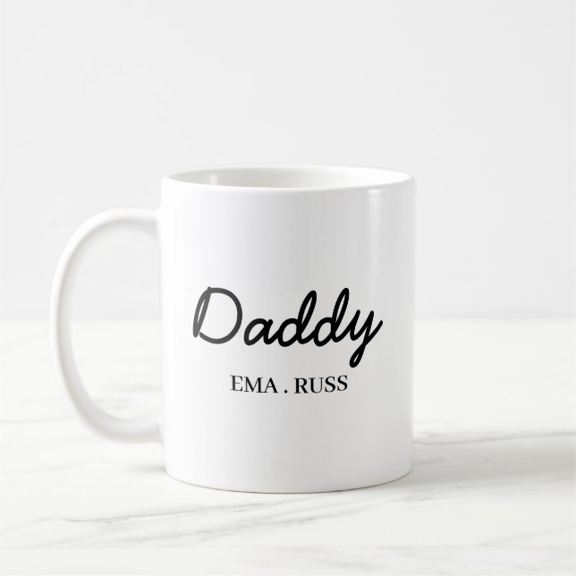 Modern Pappa Barn Namn Fars Dag Skript Design Kaffemugg (Vänster)