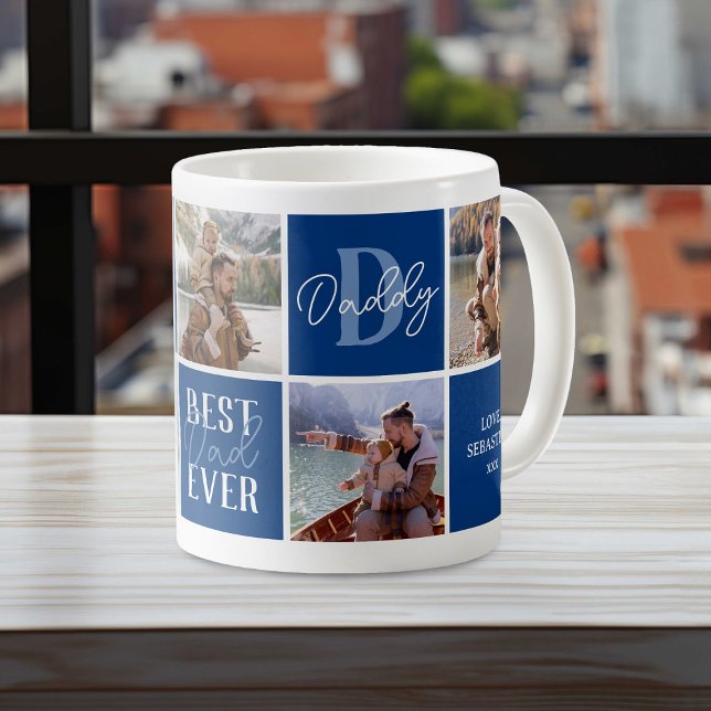Modern Pappa Blue Photo Collage Kaffemugg (Skapare uppladdad)