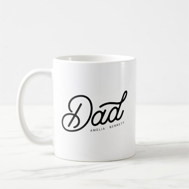 Modern Pappa Coola Script med Kids Namn Kaffemugg (Vänster)