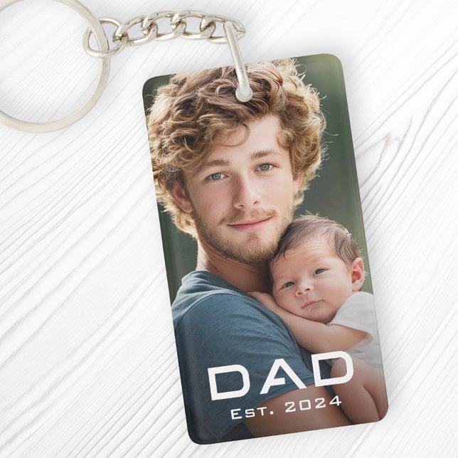 Modern pappa det senaste året fars dag nyfödd bebi (Modern dad est year father's day new baby photo keychain)