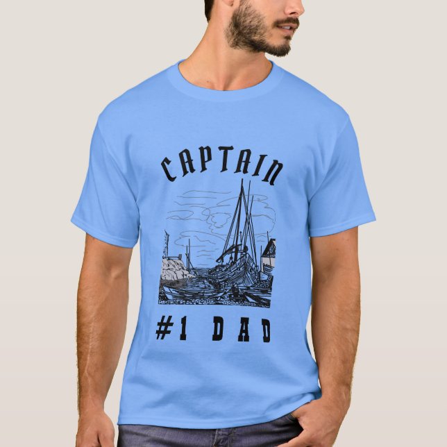 Modern pappa Far kapten Pappa Black T Shirt (Framsida)