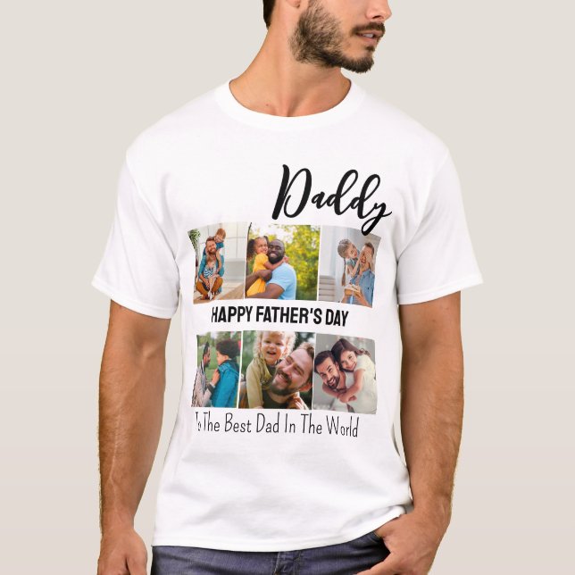Modern pappa Lycklig Fars dag 6 Photo Collage T Shirt (Framsida)