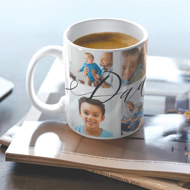 Modern Pappa-skript | Gått för far Fotokollage Kaffemugg (Skapare uppladdad)