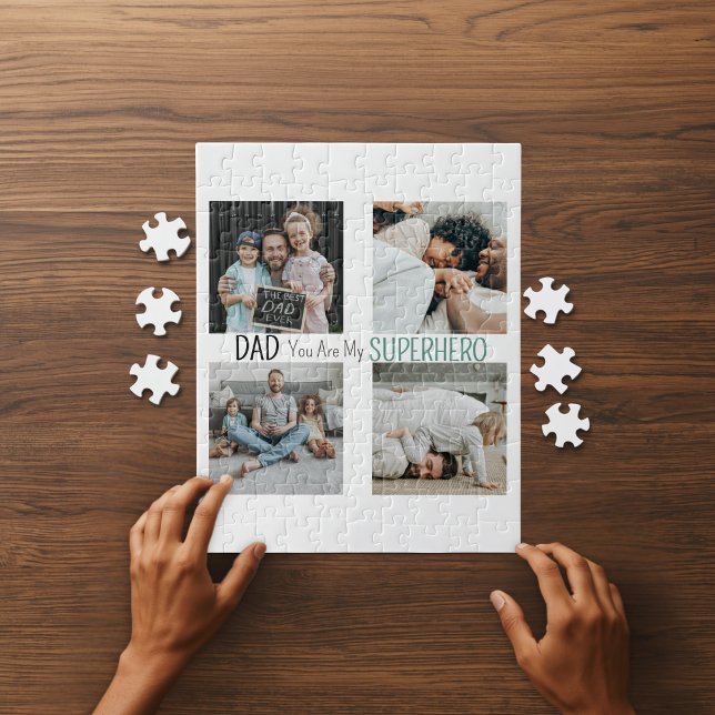 Modern Pappa Superhjälte Familjefoto Pussel (Skapare uppladdad)