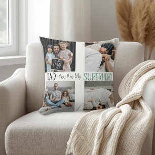 Modern Pappa Superhjälte Familjefotokollage Kudde