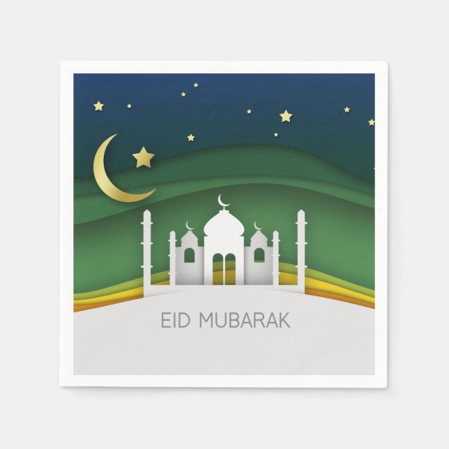 Modern Papper klippmoské för Eid Mubarak - Pappers Pappersservett (Framsidan)