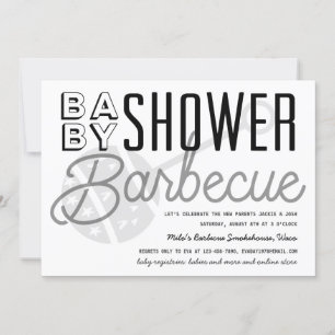 Modern Par Baby Shower Barbecue Black & White Inbjudningar