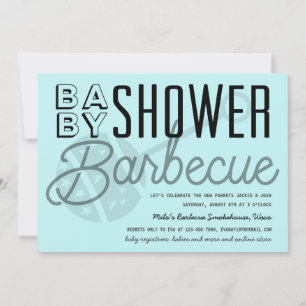 Modern Par Baby Shower Barbecue Light Blue Inbjudningar