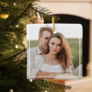 Modern par Collage Photo & Minimal Family Gift Julgransprydnad Keramik