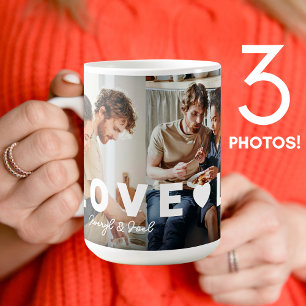 Modern par Kärlek 3 Photo Collage Personlig Kaffemugg