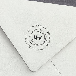 Modern Par Monogram Round Returadress Självfärgande Stämpel
