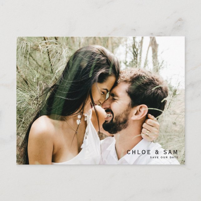 Modern par Photo QR-kod Spara datuminbjudan Vykort (Framsida)