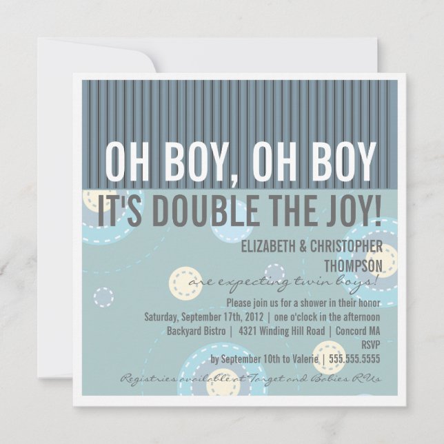 Modern Par Twin Boy Baby Shower-inbjudan Inbjudningar (Framsida)