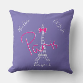 Modern Paris, Eiffel Torn Rosa Bow Chic Lila Kudde