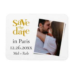 Modern Paris Guld Unikt Foto Spara Datum Magnet