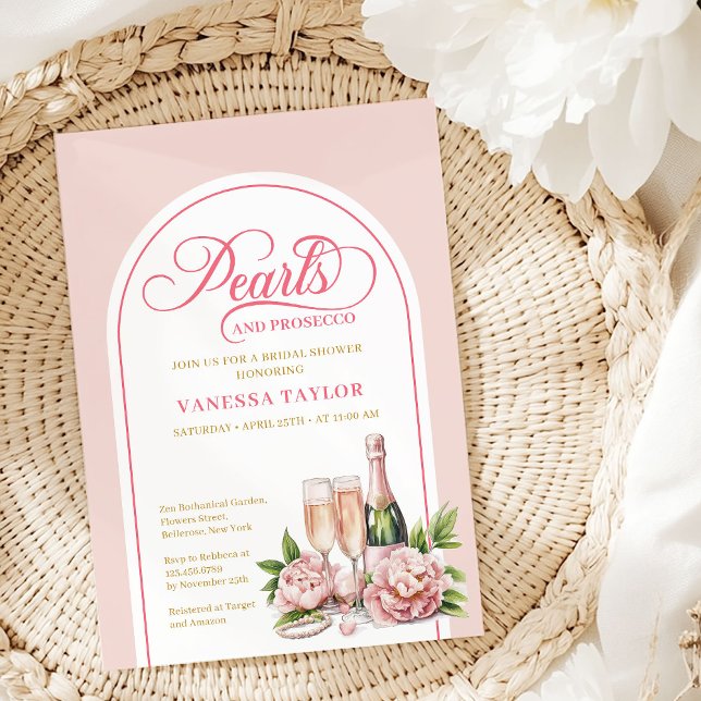 Modern pärlor och Prosecco bröllopsdusch inbjudan  (Modern Pearls and Prosecco Shower Invite Design)