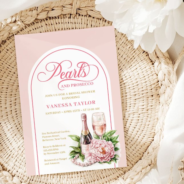 Modern pärlor och Prosecco Bröllopsdusch Kort Mall (Modern Pearls and Prosecco Shower Card Template)