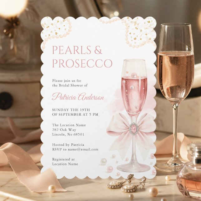Modern pärlor & Prosecco bröllopsdusch inbjudan (Skapare uppladdad)