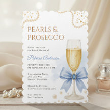 Modern Pärlor & Prosecco Bröllopsdusch Inbjudan