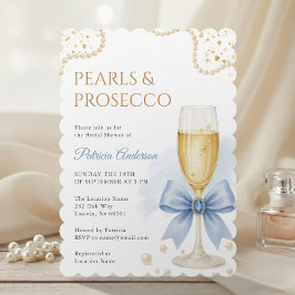 Modern Pärlor & Prosecco Bröllopsdusch Inbjudan