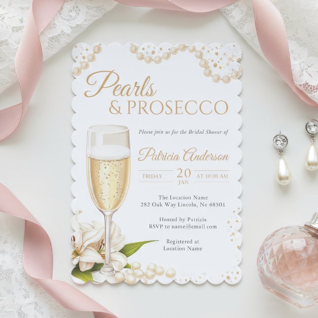 Modern pärlor & Prosecco Bröllopsfestin Inbjudan (Skapare uppladdad)